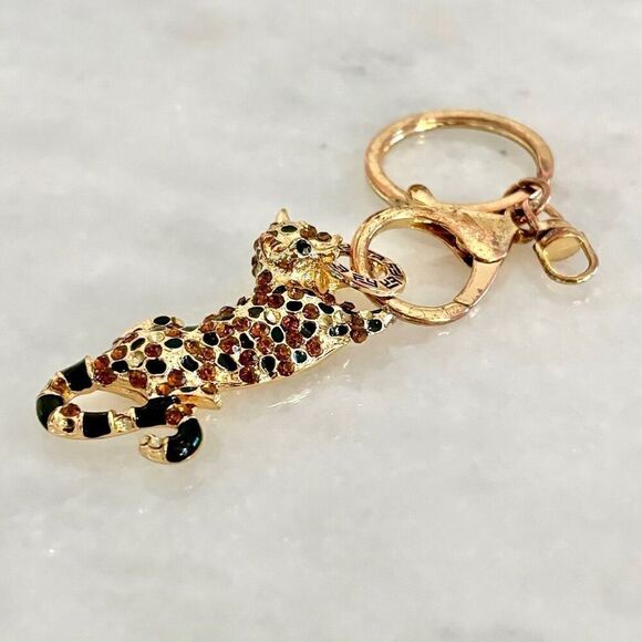 Effy Sparkly Amber Crystal Rhinestones Spotted Panther Keychain Gold-tone OS - Picture 2 of 4